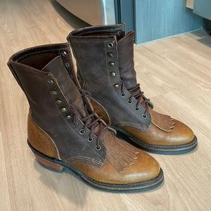 Two-toned biltrite leather riding boots with kiltie